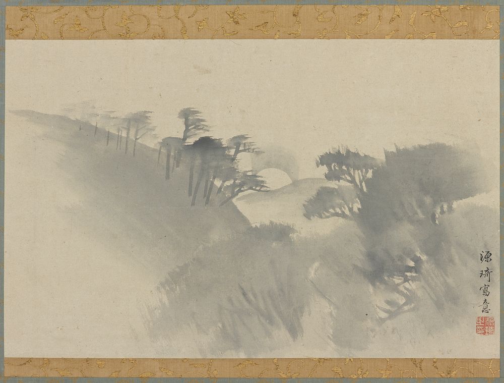Landscape with hill, trees, and moonrise, Komai Genki 