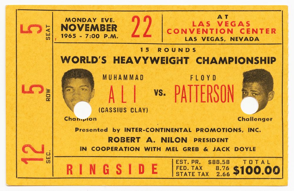 Muhammad Ali v. Floyd Patterson boxing ticket, National Museum of African American History and Culture