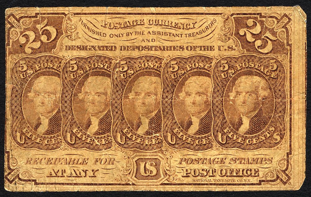 25c Thomas Jefferson postage currency