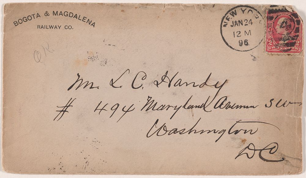 Envelope addressed to L.C. Handy from William M. Riley