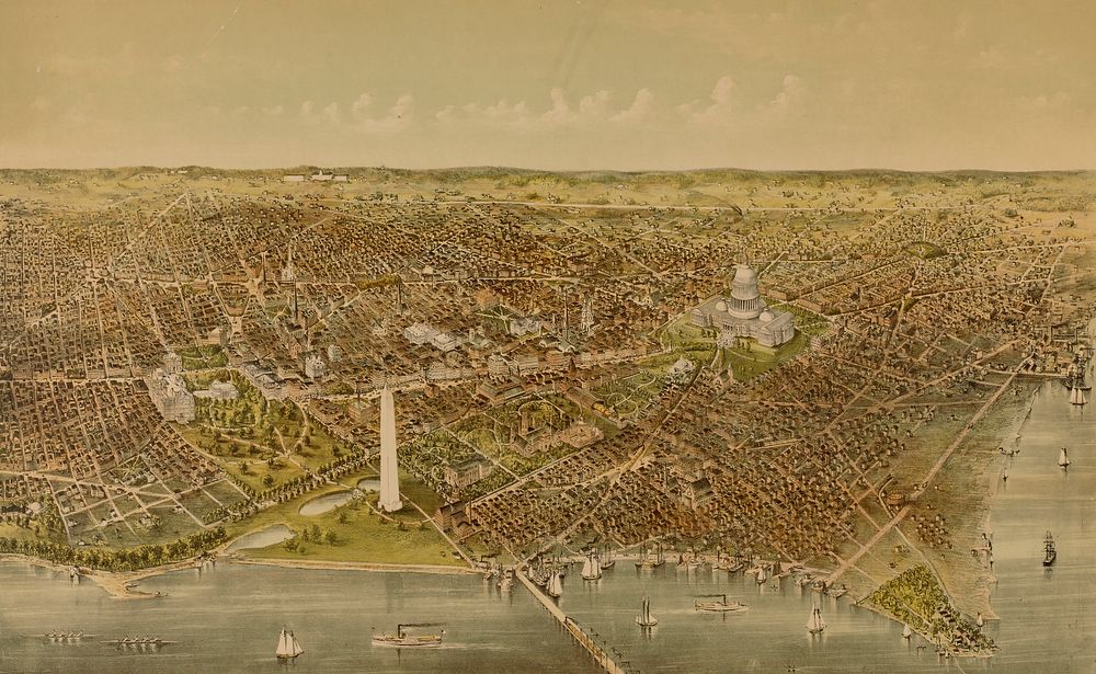 City of Washington (Bird's-eye View from the Potomac Looking North), Currier and Ives