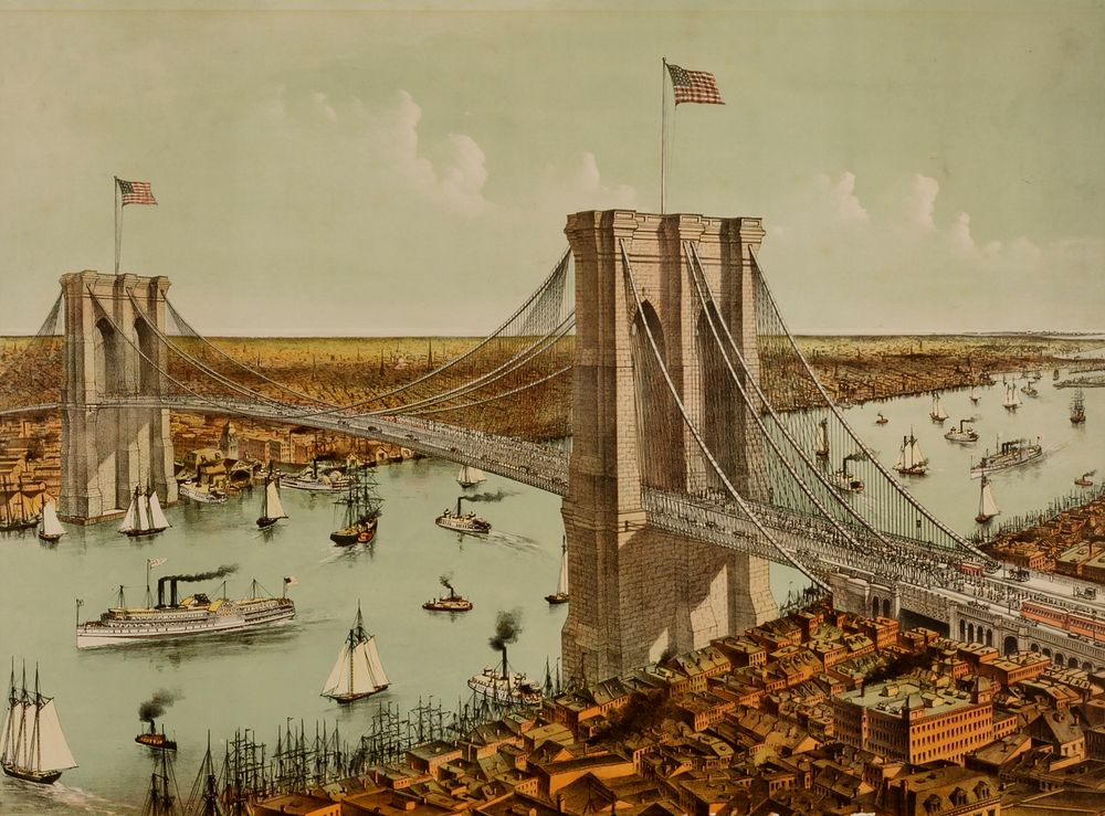 Great East River Suspension Bridge, Currier and Ives