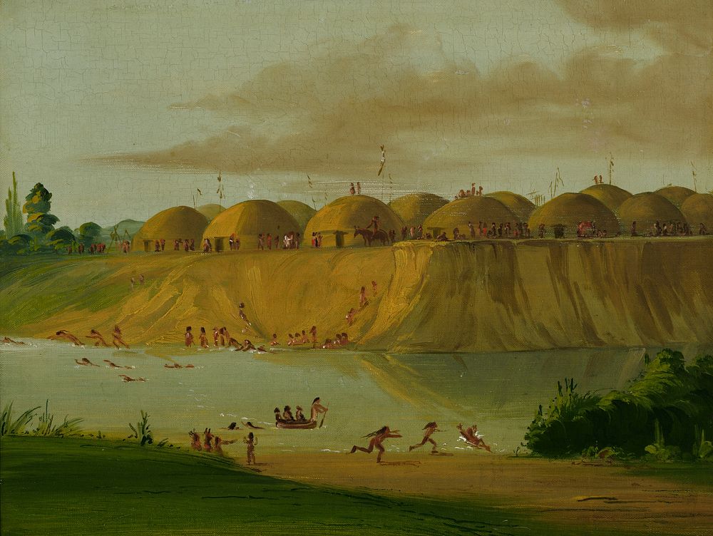 Hidatsa Village, Earth-covered Lodges, on the Knife River, 1810 Miles above St. Louis by George Catlin