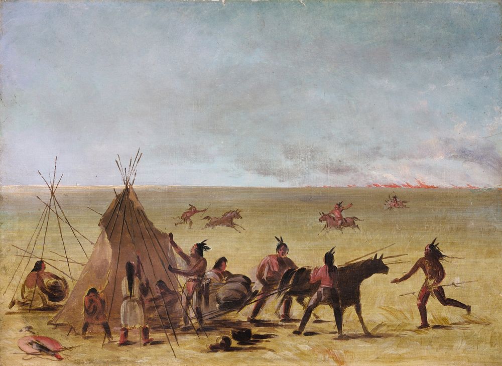 Indian Family Alarmed at the Approach of a Prairie Fire by George Catlin
