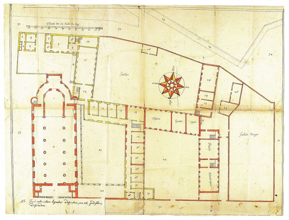 Architectural plan of the jesuit college Athénée de Luxembourg and the jesuit church in the Notre-Dame street.