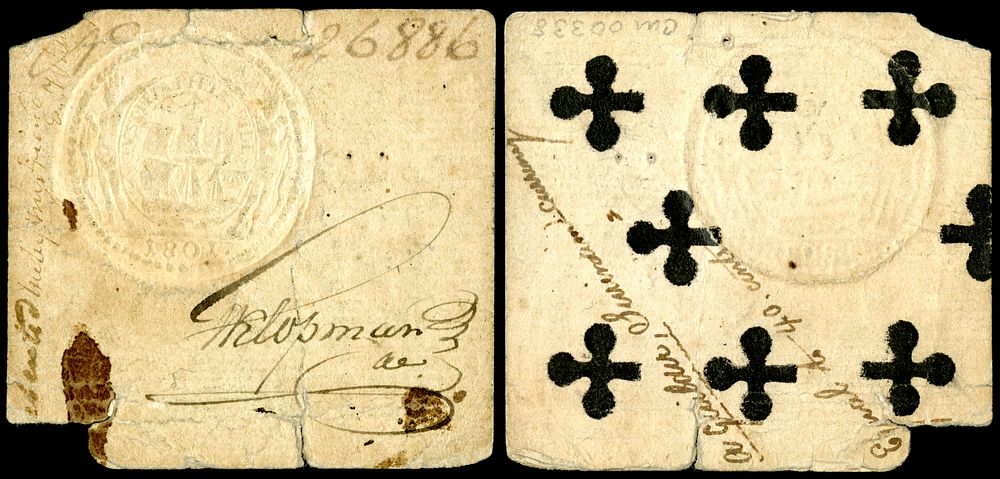 One guilder, playing card money, issued 1801 in Dutch Guiana. Prior to the formal introduction of paper currency, playing…