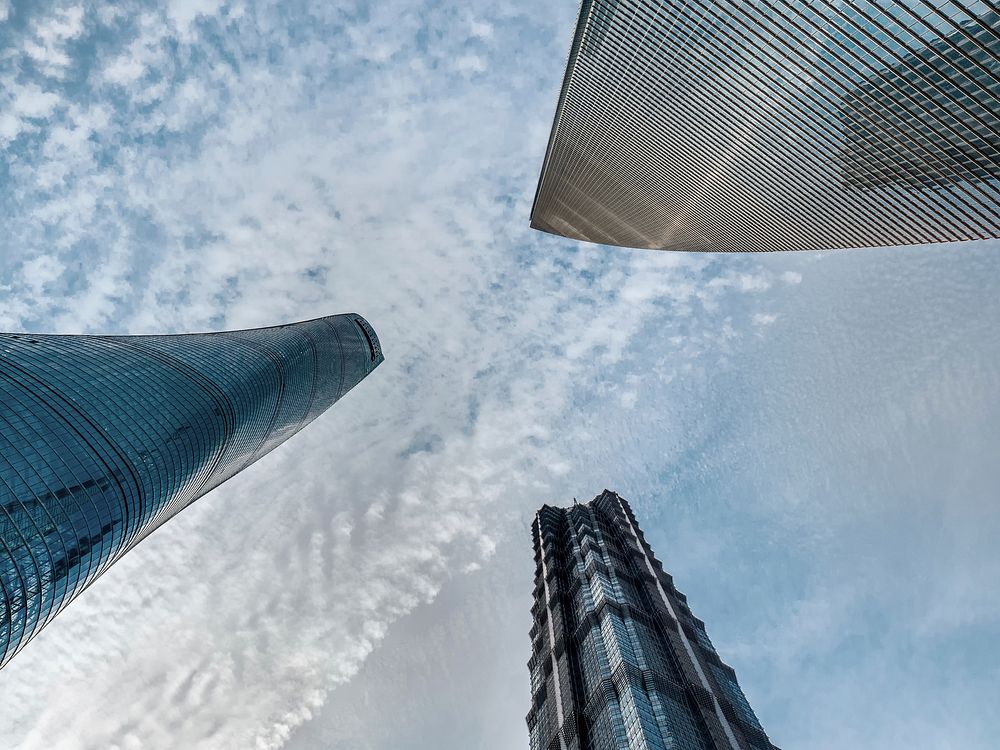 View upwards Shanghai tower, Shanghai World Financial Center and Jin Mao Tower