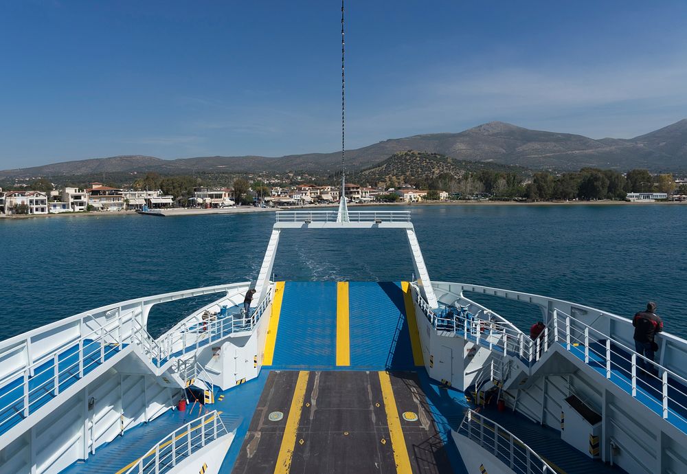 Leaving Eretria in ferry, Euboean gulf, Greece