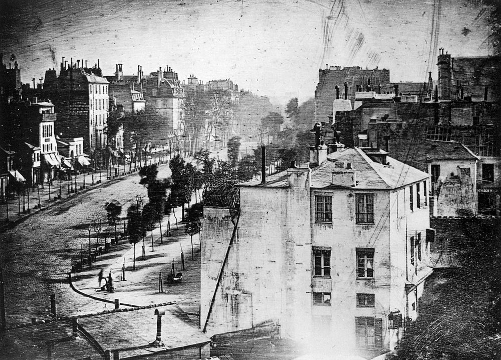 Boulevard du Temple, Paris, 3rd arrondissement, Daguerreotype. Made in 1838 by inventor Louis Daguerre, this is believed to…