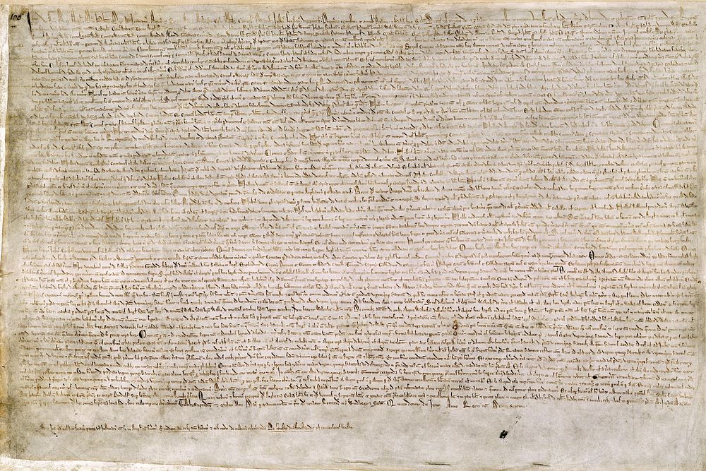 The Magna Carta (originally known as the Charter of Liberties) of 1215, written in iron gall ink on parchment in medieval…
