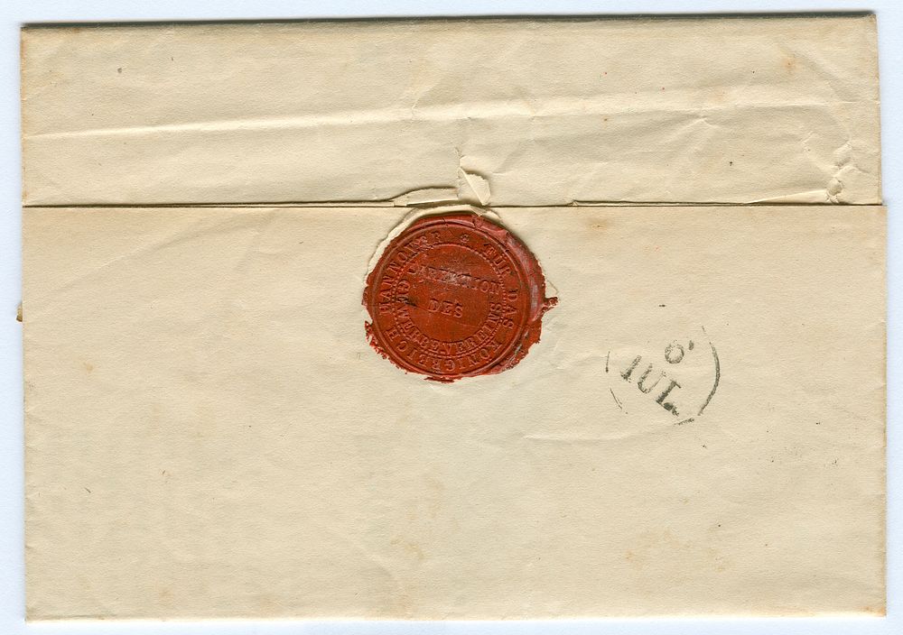 Unbroken wax seal on a folded letter of June 30, 1846 from the Directorate of the Commercial Association of the Kingdom of…