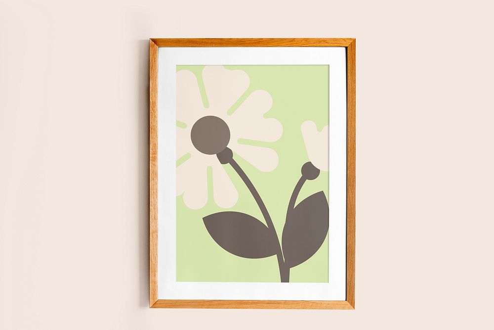 Flower illustration in wooden frame