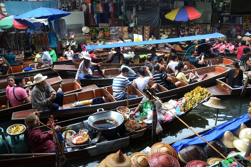 Busy floating market, Thailand. View public domain image source here