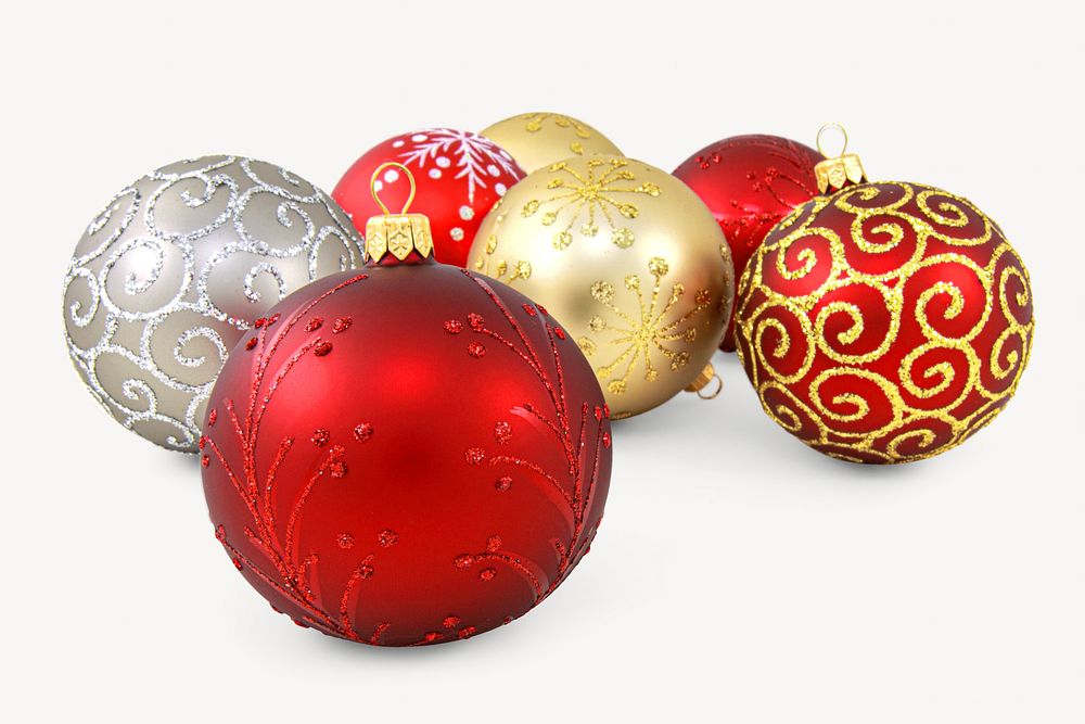 Christmas baubles isolated, off white design