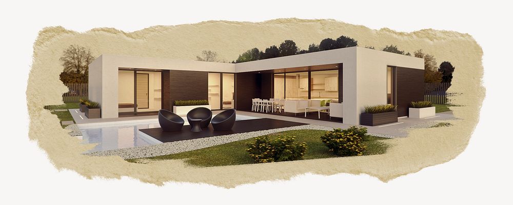 Modern home design collage element psd