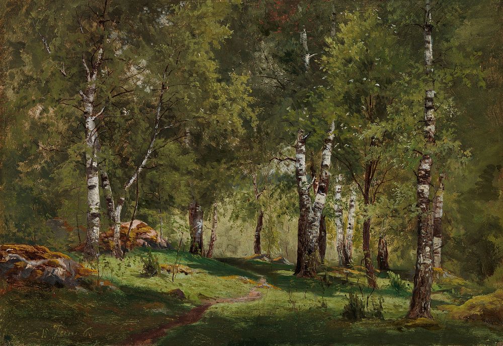 Birch grove, oil painting. Original public domain image from Finnish National Gallery. Digitally enhanced by rawpixel.