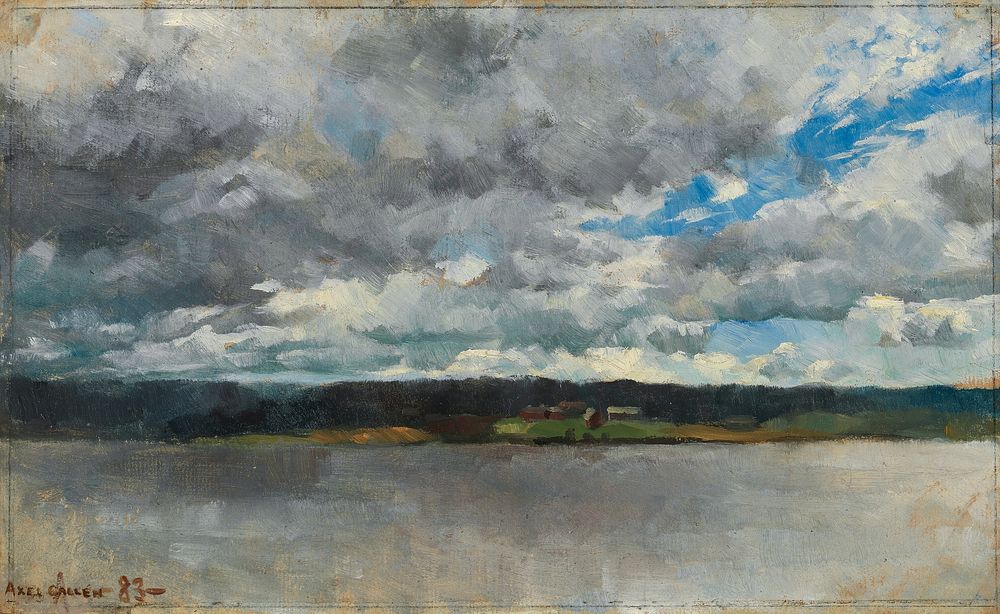 Rain clouds over a lake, oil painting. Original public domain image by Akseli Gallen-Kallela from Finnish National Gallery.…