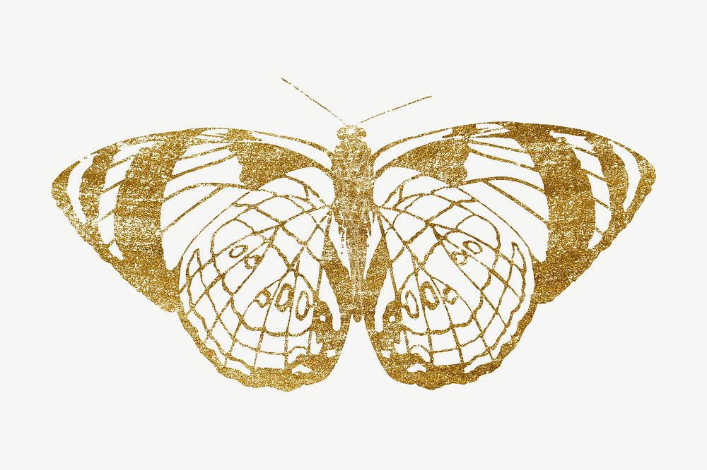 E.A. S&eacute;guy's butterfly, gold glittery collage element psd. Remixed by rawpixel.