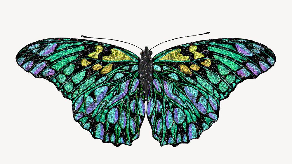 Green glittery butterfly, aesthetic graphic. Remixed by rawpixel.