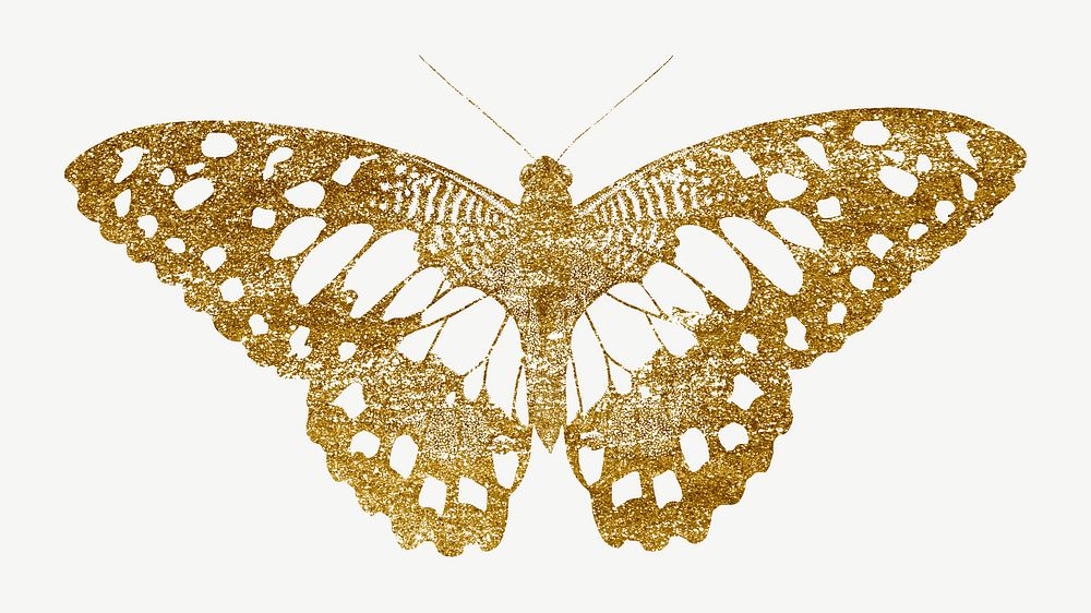 E.A. Séguy's butterfly, gold glittery collage element psd. Remixed by rawpixel.