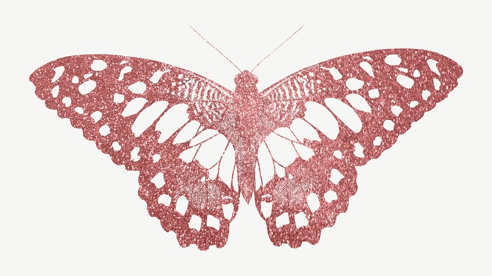 Pink sparkly butterfly, aesthetic collage element psd. Remixed from the artwork of E.A. Séguy.