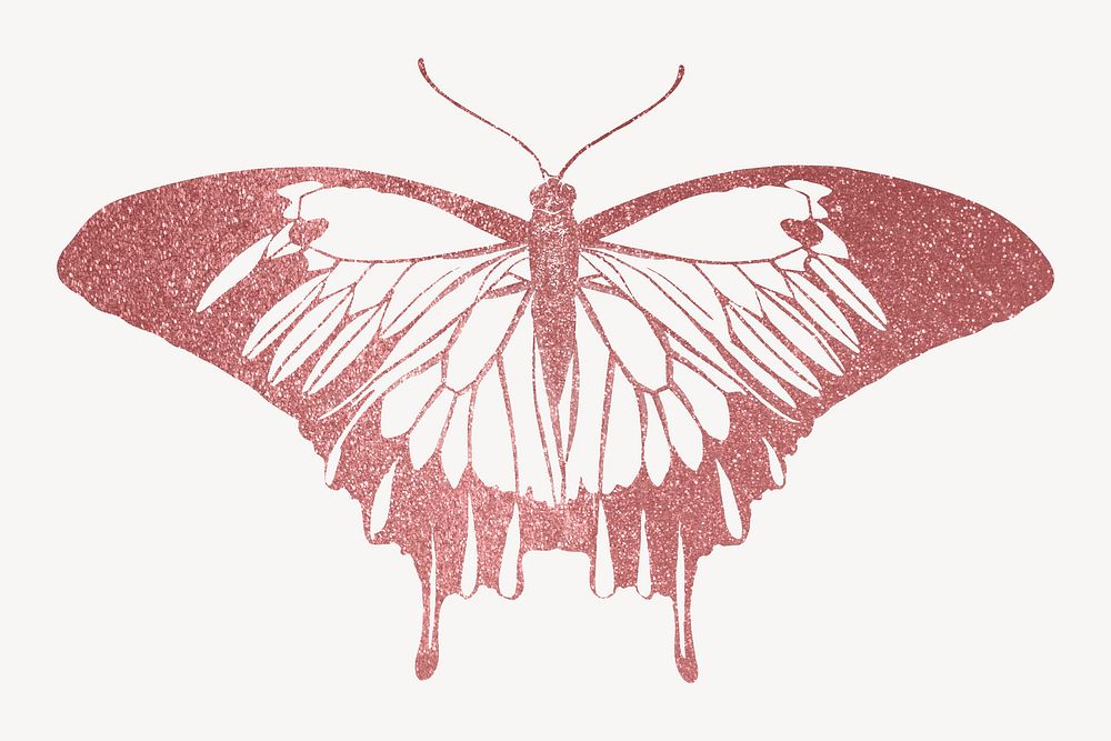 Pink sparkly butterfly, aesthetic graphic. Remixed from the artwork of E.A. Séguy.