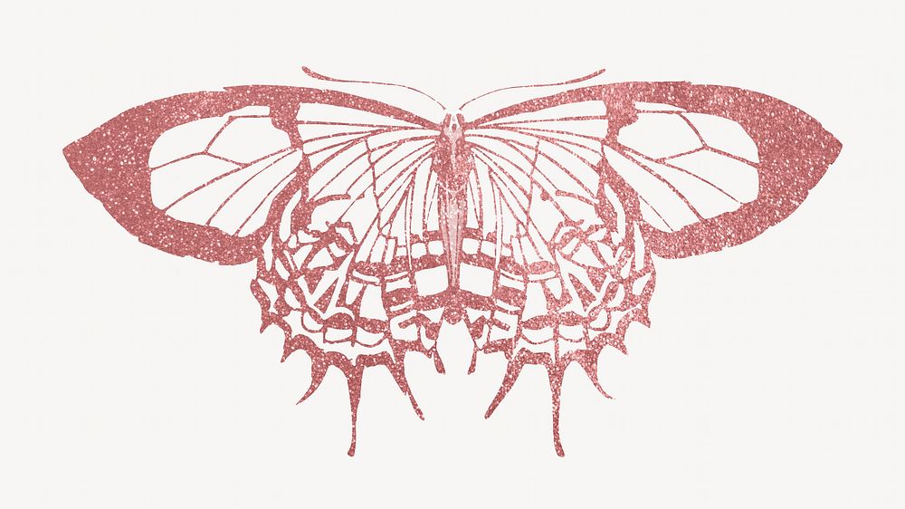 Pink sparkly butterfly, aesthetic graphic. Remixed from the artwork of E.A. Séguy.