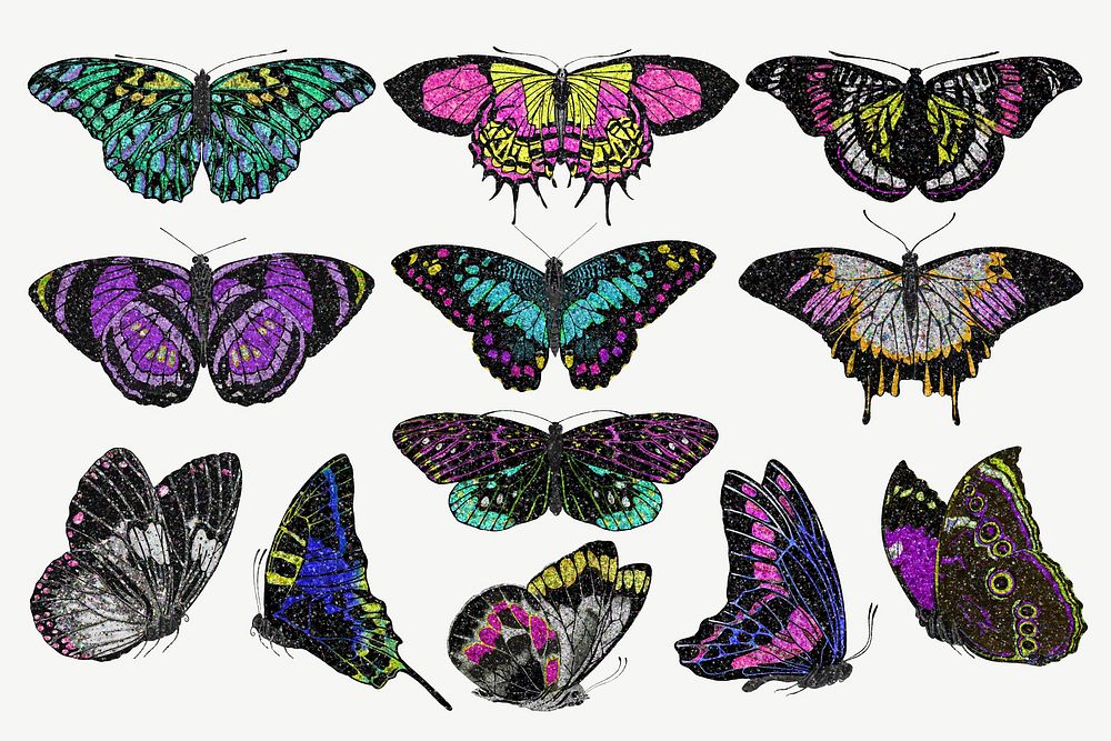Aesthetic butterfly, vintage insect collage element set psd. Remixed from the artwork of E.A. S&eacute;guy.