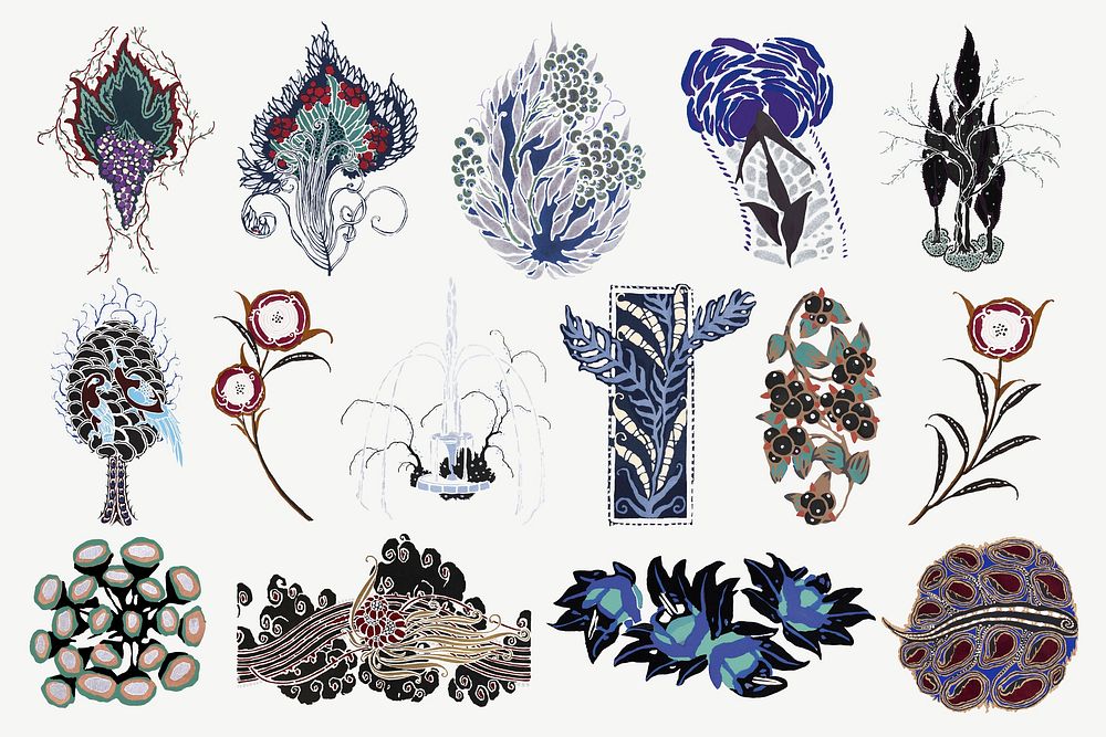 E.A. S&eacute;guy's vintage botanical collage element set psd. Remixed by rawpixel.