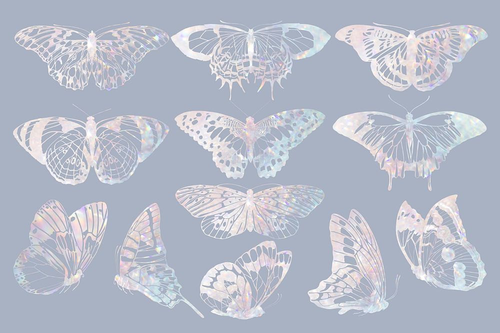 Aesthetic holography butterfly, aesthetic collage element set psd. Remixed from the artwork of E.A. S&eacute;guy.