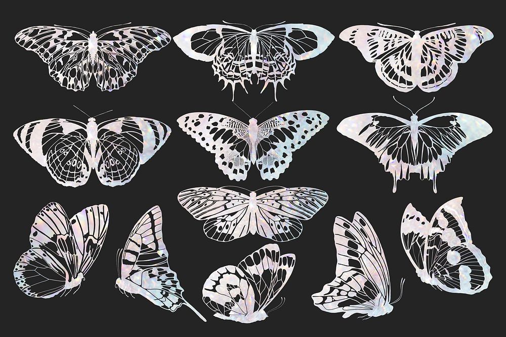 Aesthetic holography butterfly, aesthetic collage element set psd. Remixed from the artwork of E.A. Séguy.