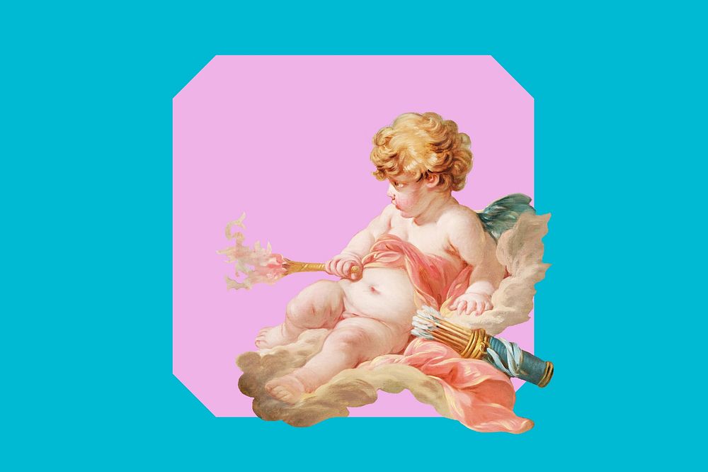 Cute cupid blue background. Remixed by rawpixel.