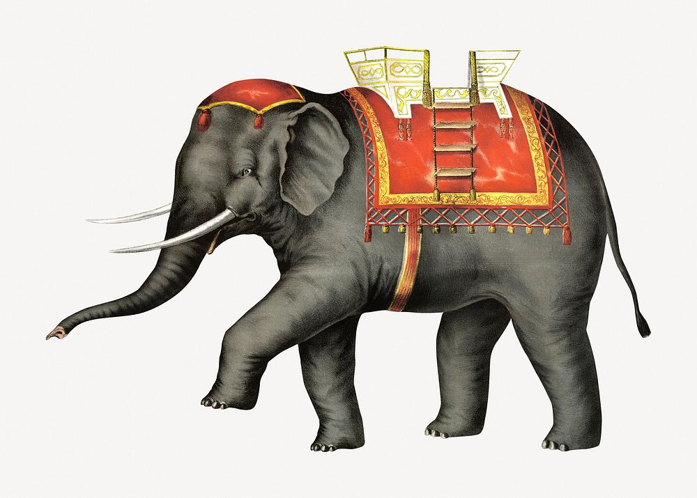 Performing elephant, vintage circus animal collage element psd.  Remastered by rawpixel