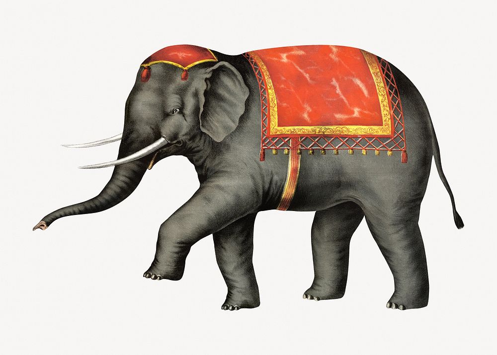 Performing elephant, vintage circus animal illustration.  Remastered by rawpixel