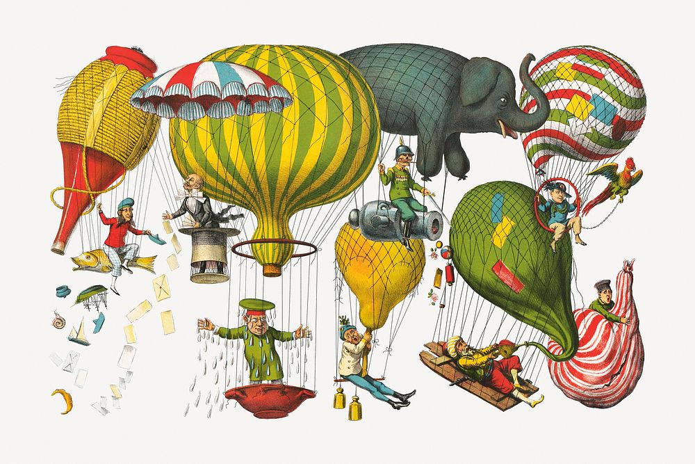 Hot air balloons clipart psd.  Remastered by rawpixel