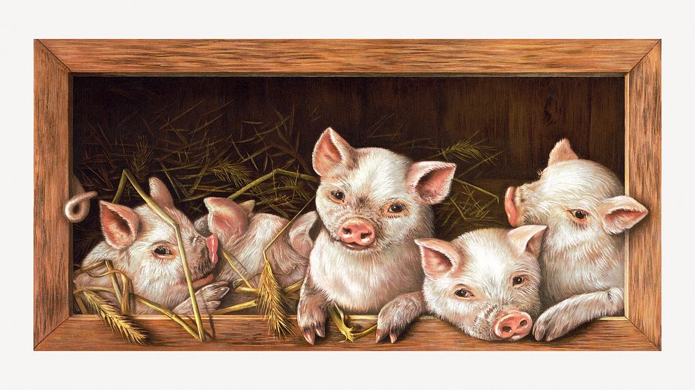 The prize piggies, farm animal collage element psd.   Remastered by rawpixel