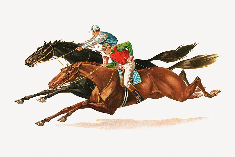 Vintage horse riders, sports collage element psd.  Remastered by rawpixel