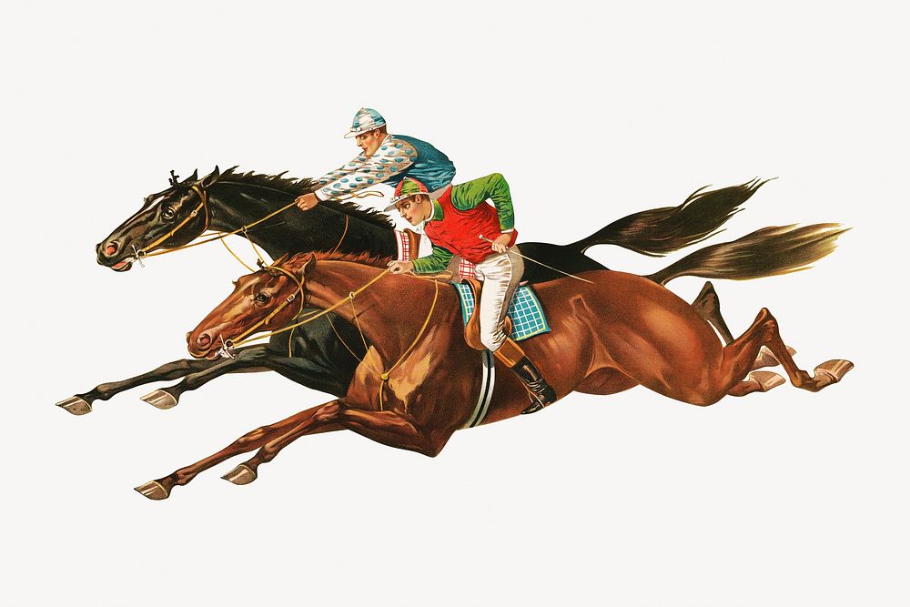 Vintage horse riders, sports illustration.  Remastered by rawpixel