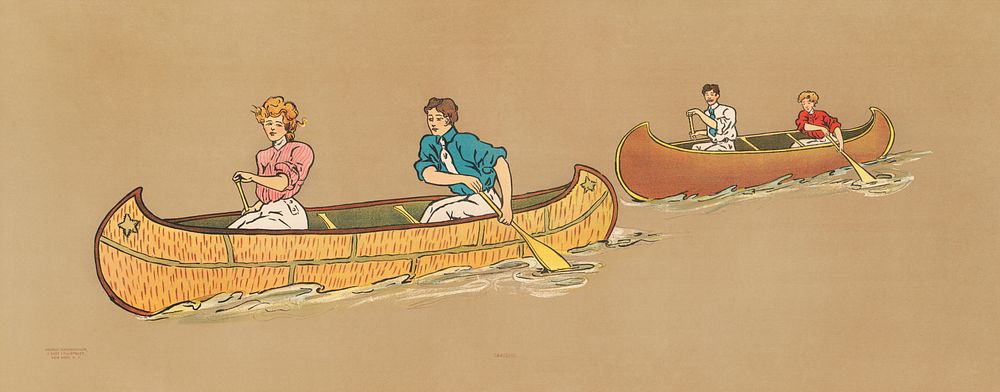 Canoeing (1910).  Original public domain image from the Library of Congress. Digitally enhanced by rawpixel.