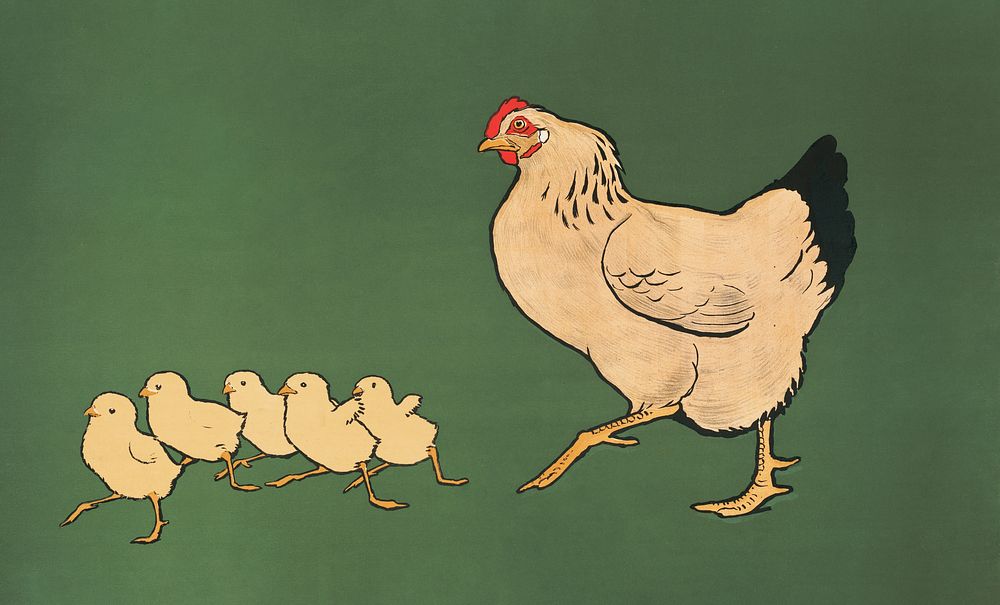 Hen & chickens (1901). Original public domain image from the Library of Congress. Digitally enhanced by rawpixel.