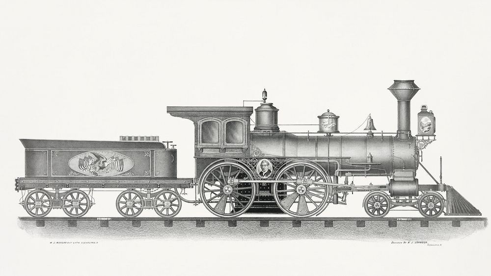 Railroad engine (1874) by W.J. Morgan & Co. Original public domain image from the Library of Congress. Digitally enhanced by…