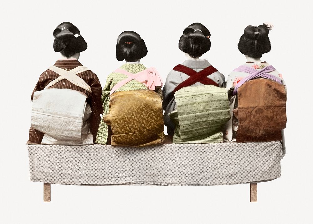 Japanese woman sitting collage element psd.    Remastered by rawpixel