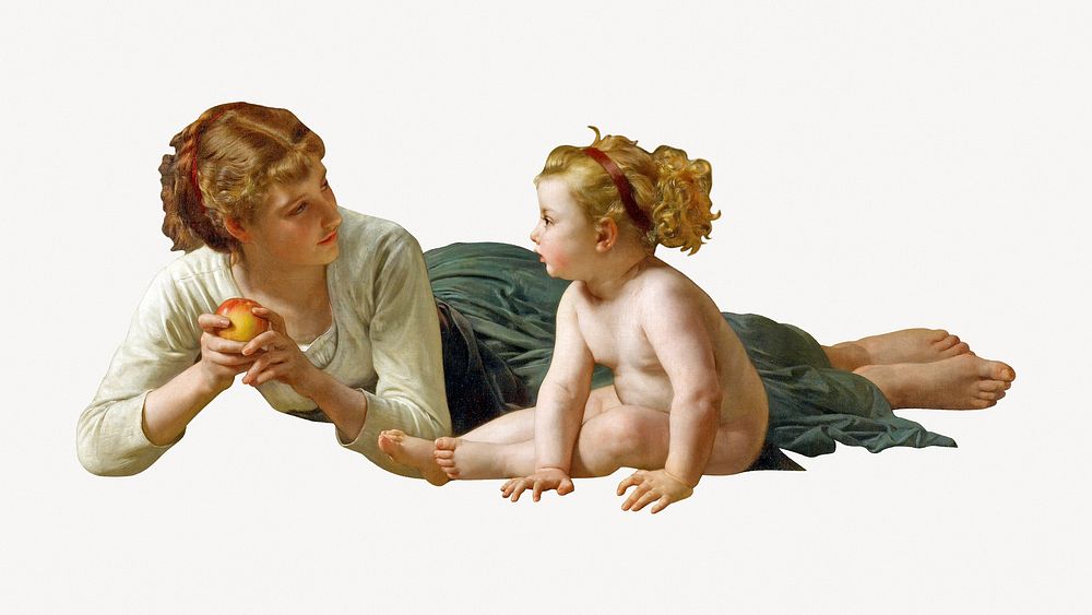 William-Adolphe Bouguereau's Temptation.    Remastered by rawpixel