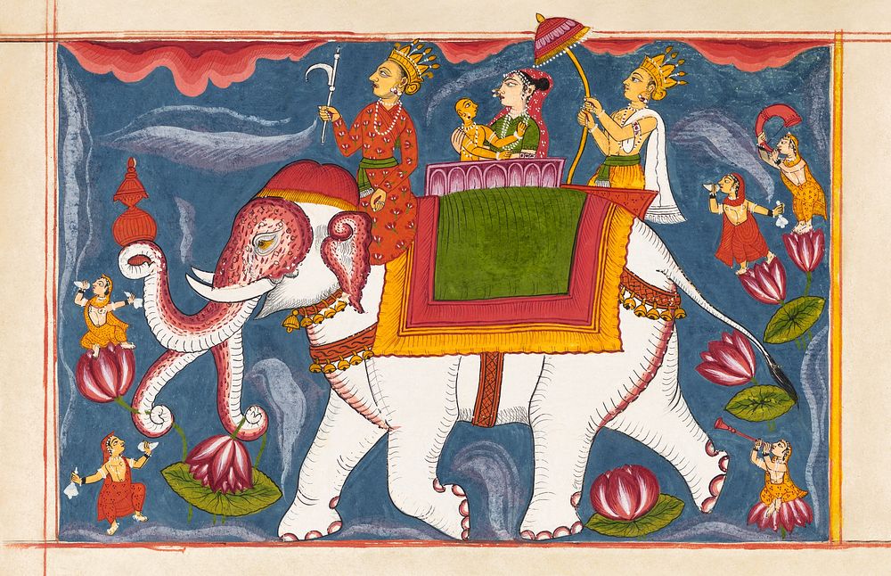 Indra Conveying Jina Rishabhanatha (Adinatha) on Airavata, Folio from a Bhaktamara Stotra (Hymn of the Immortal Devotee)…