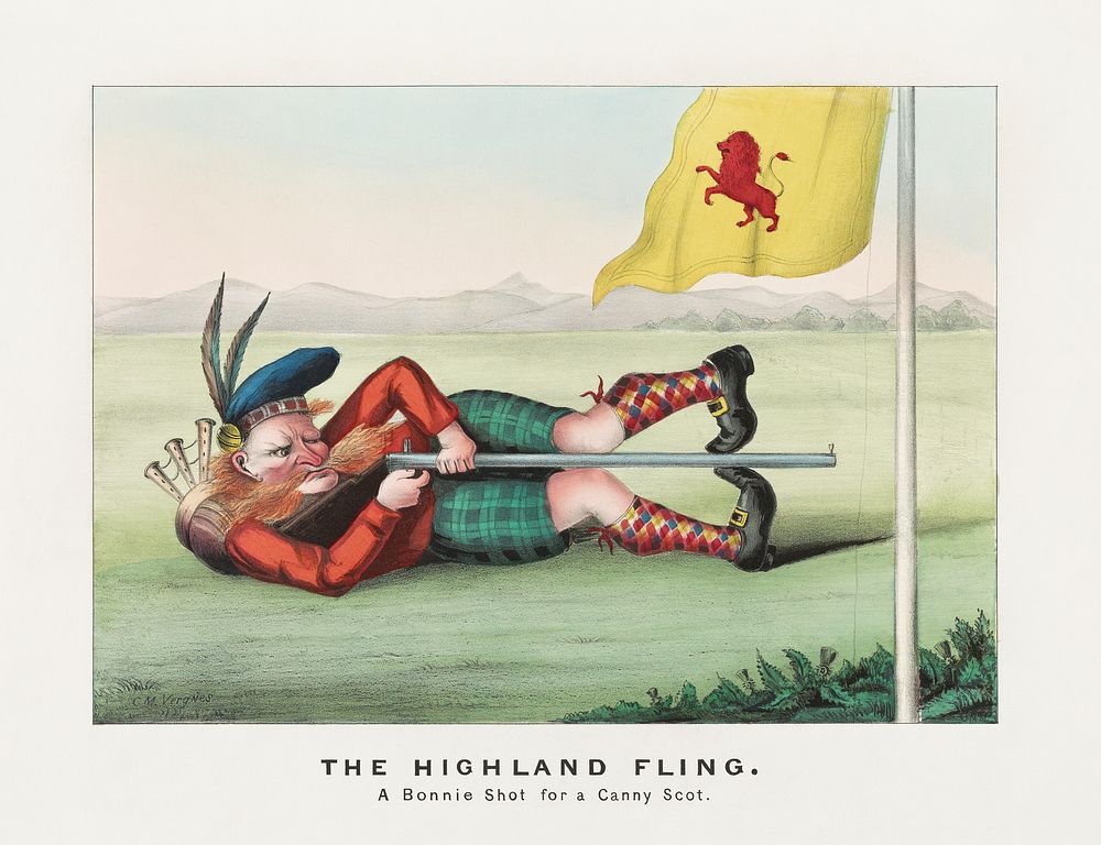 The Highland Fling - a bonnie shot for a canny scot (1876) by Published by Currier & Ives. Original public domain image from…