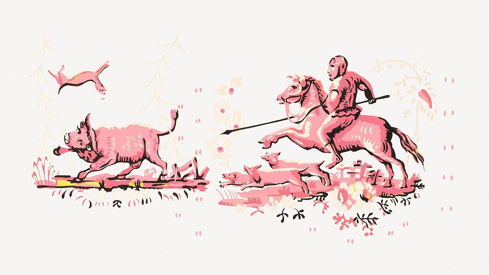 Harold Merriam's Hunting Scene illustration psd.    Remastered by rawpixel