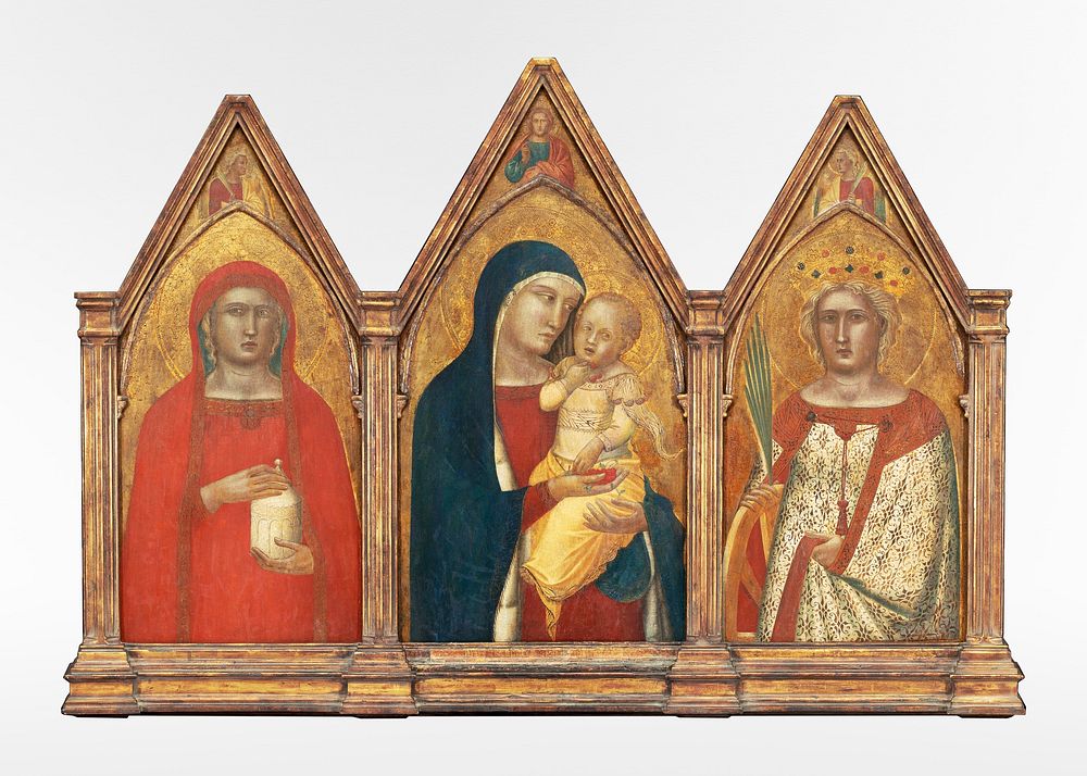 Madonna and Child with the Blessing Christ, and Saints Mary Magdalene and Catherine of Alexandria with Angels (1340) by…