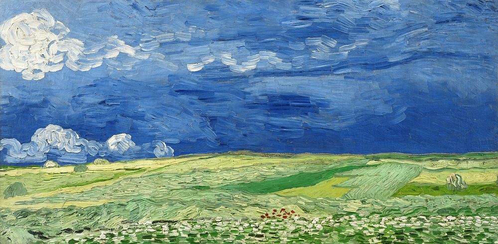 Van Gogh's Wheatfield under Thunderclouds (1890). Original public domain image from Google Arts & Culture. Digitally…