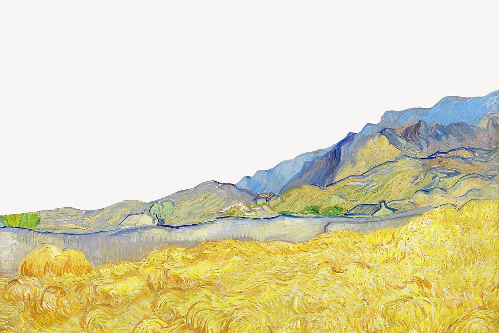 Van Gogh's Wheatfield with a reaper border.   Remastered by rawpixel