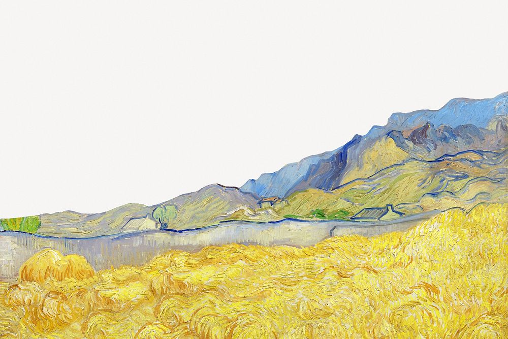 Van Gogh's Wheatfield with a reaper border psd.   Remastered by rawpixel